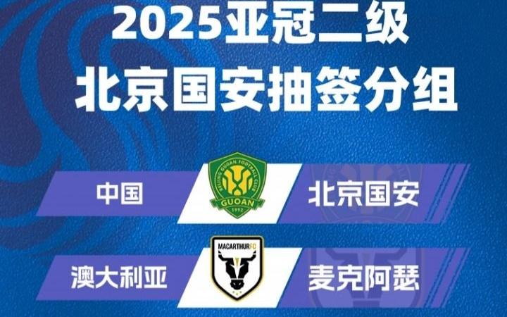 亞冠二抽簽：北京國安與麥克阿瑟、大埔、河內(nèi)公安同小組